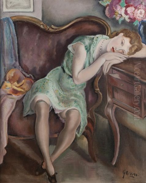 Joyce In A Green Dress Oil Painting by Emil Ganso