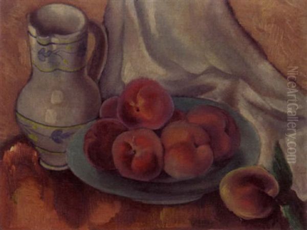 Still Life With Peaches And Pitcher Oil Painting by Emil Ganso