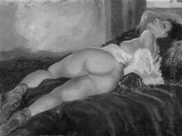 Reclining Female Nude Oil Painting by Emil Ganso