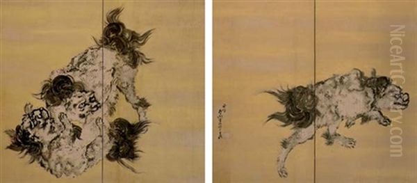 Lions (+ Another; Pair) Oil Painting by  Gantai