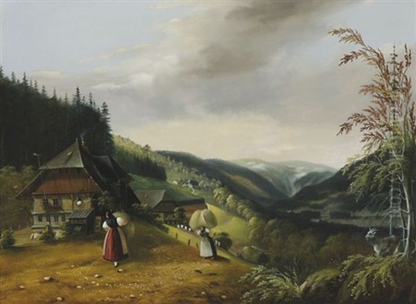 Heuernte Im Schwarzwald Oil Painting by Nikolaus Ganter