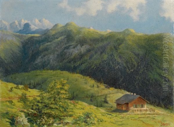 The Saas Hunting Lodge, Liechtenstein Oil Painting by Hans Gantner