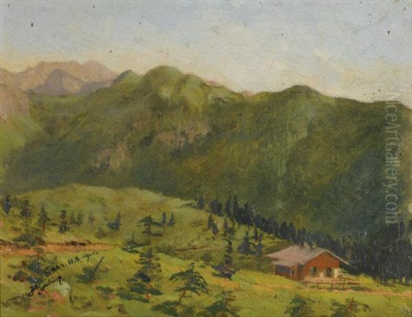 The Saas Hunting Lodge In Liechtenstein Oil Painting by Hans Gantner