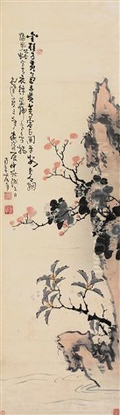 Flowers And Rock Oil Painting by  Gao Fenghan