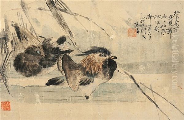 Flower And Bird by  Gao Jianfu