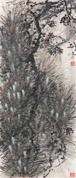 Pine Tree Oil Painting by  Gao Jianfu