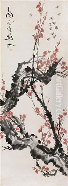 Red Plum Oil Painting by  Gao Jianfu