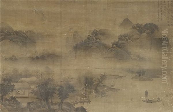 Mountainous River Landscape Oil Painting by  Gao Kegong