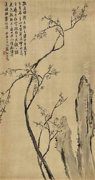 Plum Blossoms And Rock Oil Painting by  Gao Xiang