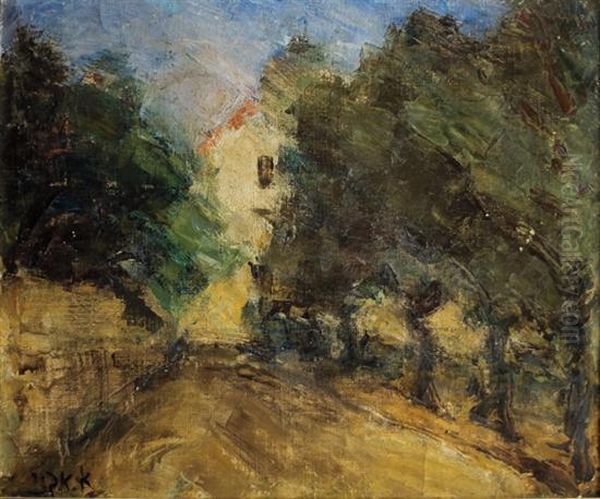 Wooded Path And House Oil Painting by Aharon Avni