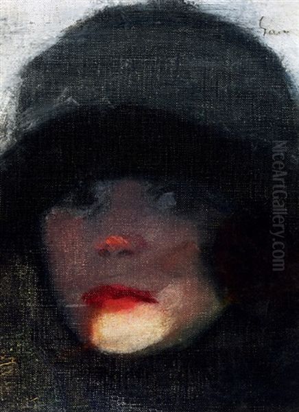 Woman Head In Art Deco Style Oil Painting by Arnold Gara