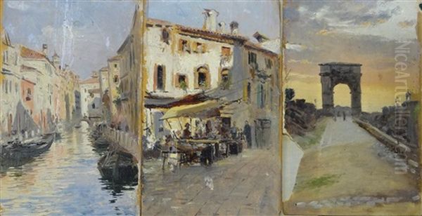 Paisajes De Paris Y Venecia (3 Works) Oil Painting by Juan Jose Garate Y Clavero