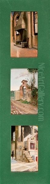 Arquitecturas (3 Works) Oil Painting by Juan Jose Garate Y Clavero