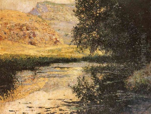 Paisaje Reflejado En El Lago Oil Painting by Juan Jose Garate Y Clavero