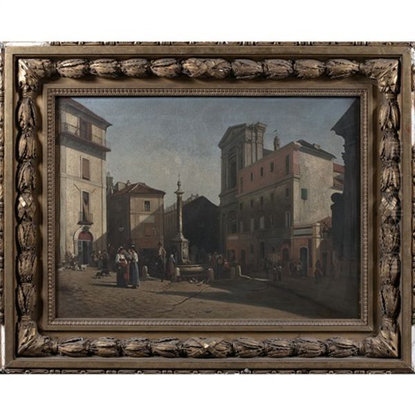 La Place Del Plebiscita A Genzano (italie) Oil Painting by Gustave Cesaire Garaud