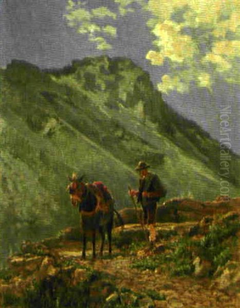 Steiniger Bergpfad Mt Alphirt Und Maultier Oil Painting by Gustave Cesaire Garaud