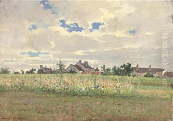 Cottages In Summer Pasture Oil Painting by Gustave Cesaire Garaud