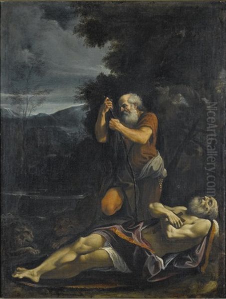 Saint Anthony Abbot Burying Saint Paul The Hermit Oil Painting by Lorenzo Garbieri