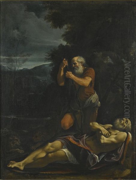 Saint Anthony Abbot Burying Saint Paul The Hermit Oil Painting by Lorenzo Garbieri