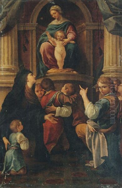 The Madonna And Child Adored By Santa Felicita And Her Sons Oil Painting by Lorenzo Garbieri