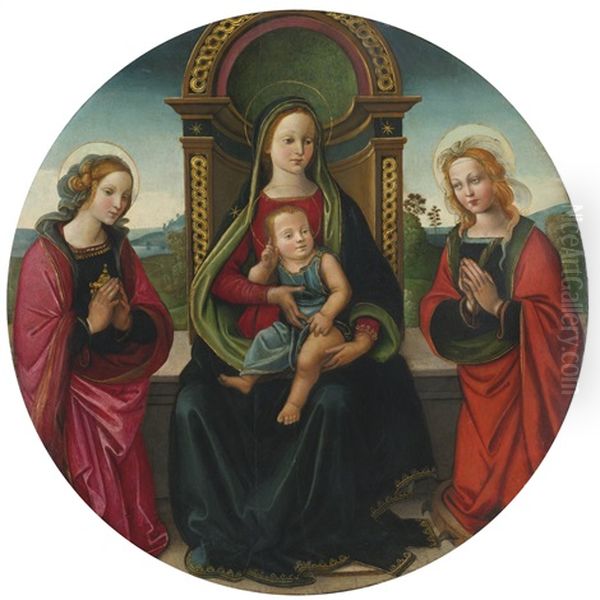 The Madonna And Child Enthroned With Saints Mary Magdalene And Catherine Oil Painting by Raffaelino del Garbo