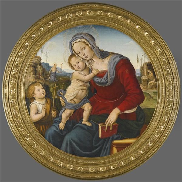 The Madonna And Child With The Infant Saint John The Baptist, Beyond Them A Landscape With Saints Jerome And Francis Oil Painting by Raffaelino del Garbo