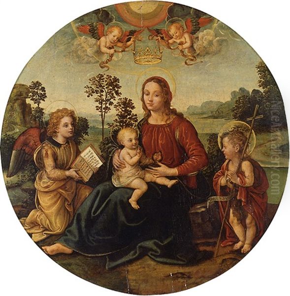 Madonna And Child With The Young Saint John The Baptist And Angels Oil Painting by Raffaelino del Garbo