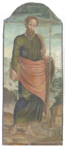 A Male Saint Holding A Cross, A Landscape Beyond Oil Painting by Raffaelino del Garbo