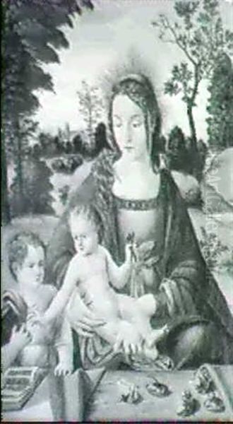 Madonna And Child With The Young Saint John The Baptist In A Landscape Oil Painting by Raffaelino del Garbo