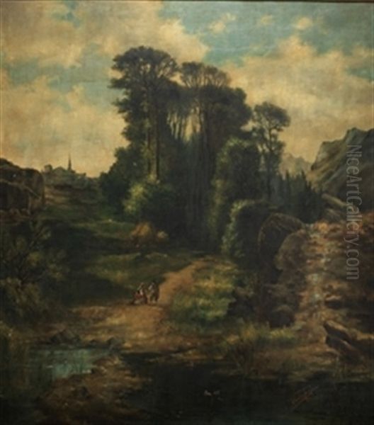 Paisaje Con Campesinos Oil Painting by Pedro Garcia del Bosque