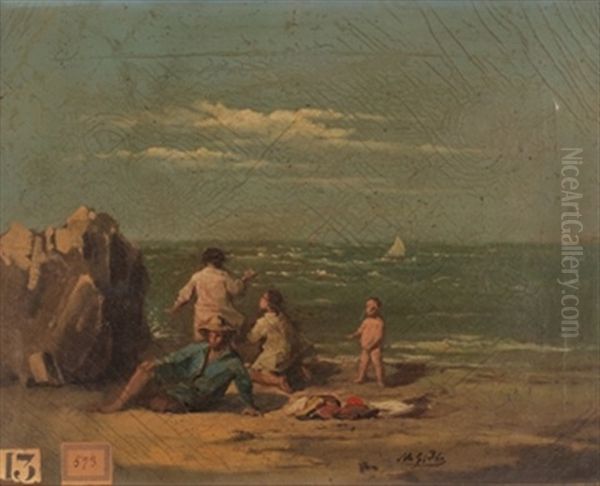 Familia En La Playa Oil Painting by Manuel Garcia Hispaleto