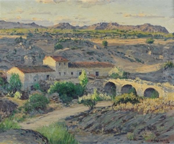 Paisaje Con Caserio Oil Painting by Emilio Garcia Martinez