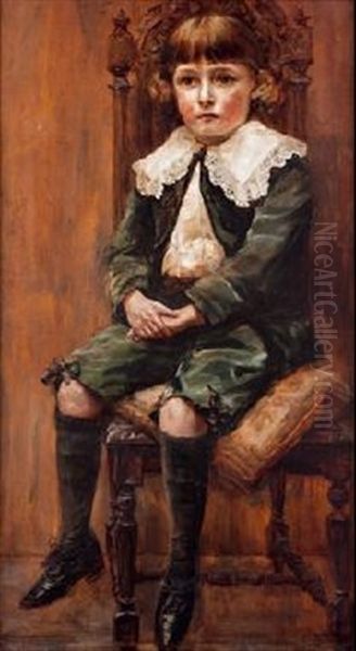 Nino Sentado Con Traje Verde Oil Painting by Antonio Garcia Y Mencia