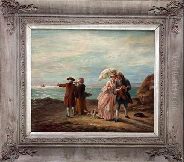 Galanteo En La Playa Oil Painting by Antonio Garcia Y Mencia