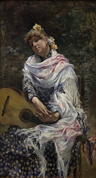 Joven Con Guitarra Oil Painting by Jose Garcia y Ramos