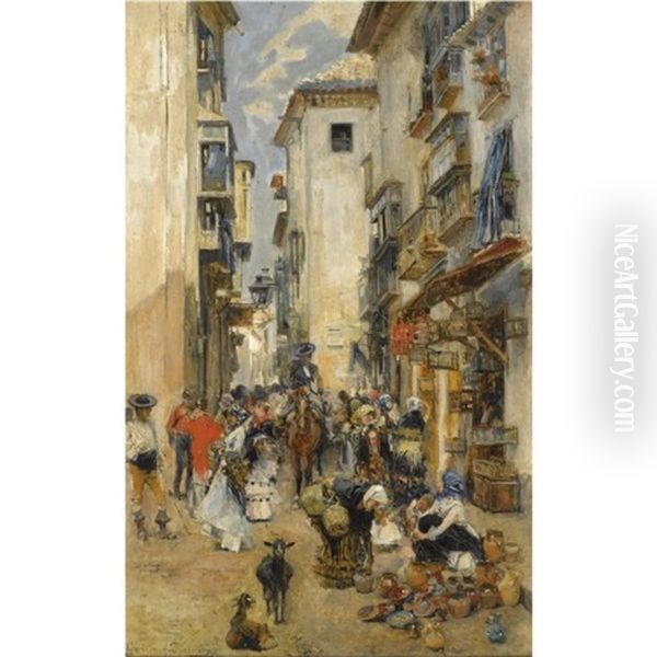 En La Calle (street Scene) Oil Painting by Jose Garcia y Ramos