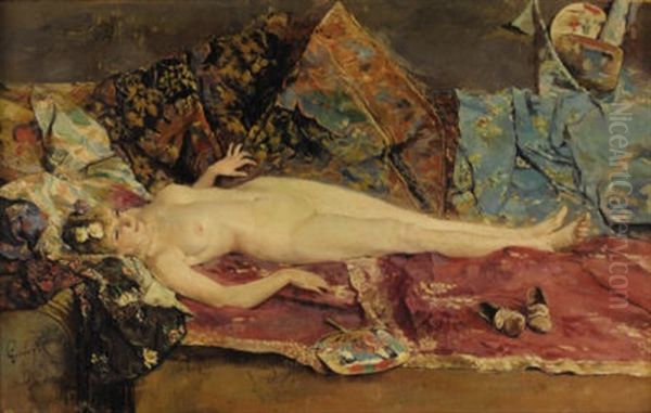 Orientalist Nude Oil Painting by Jose Garcia y Ramos