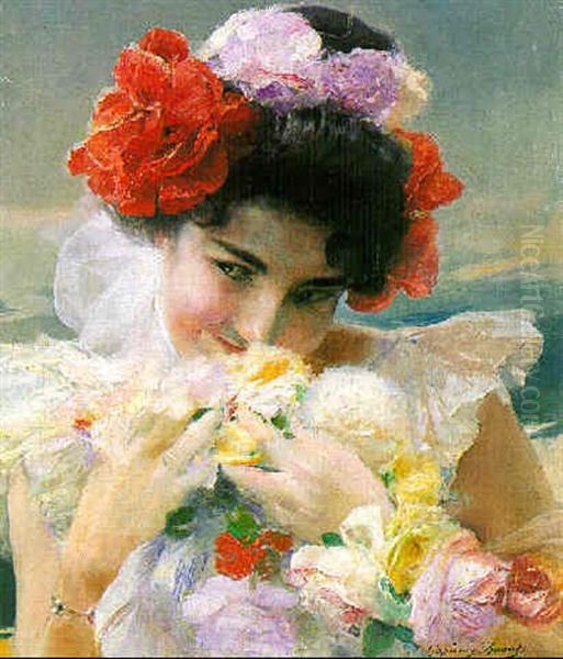 A Spanish Beauty Oil Painting by Jose Garcia y Ramos