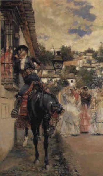 Cortejo Espanol O Pelando La Pava Oil Painting by Jose Garcia y Ramos