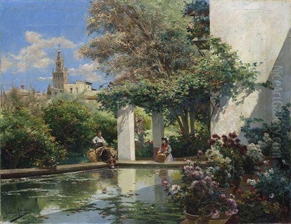 Jardines De Sevilla Oil Painting by Manuel Garcia y Rodriguez