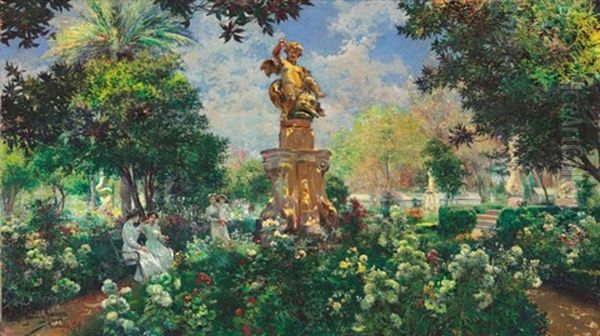 In The Park, Seville Oil Painting by Manuel Garcia y Rodriguez