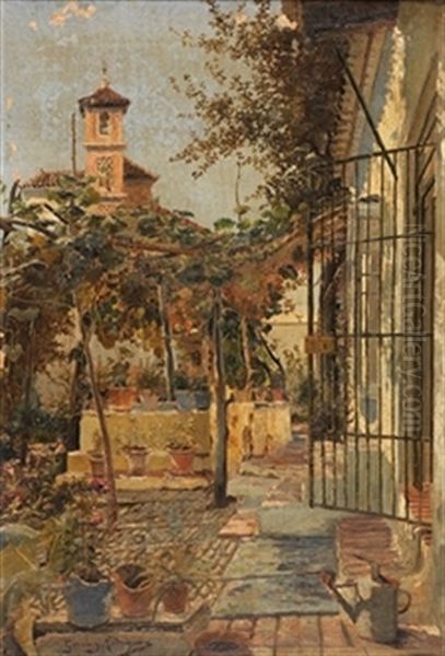 Patio Andaluz Oil Painting by Manuel Garcia y Rodriguez