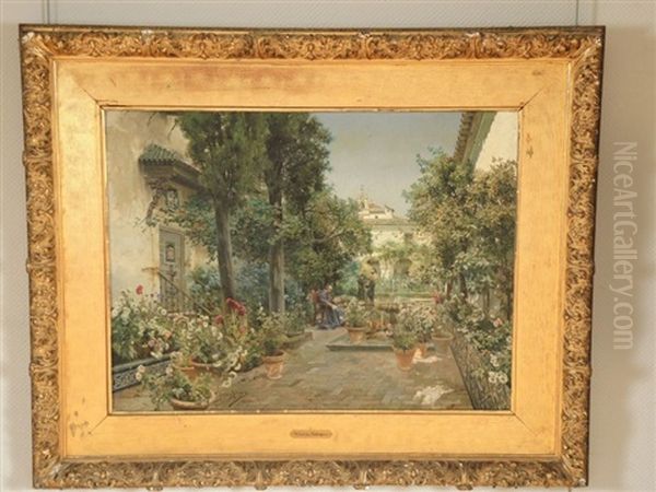 Les Jardins De L'eveche A Seville Oil Painting by Manuel Garcia y Rodriguez