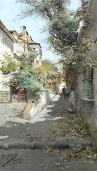 Street Scene In Granada Oil Painting by Manuel Garcia y Rodriguez