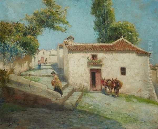 Scene De Village Oil Painting by Manuel Garcia y Rodriguez