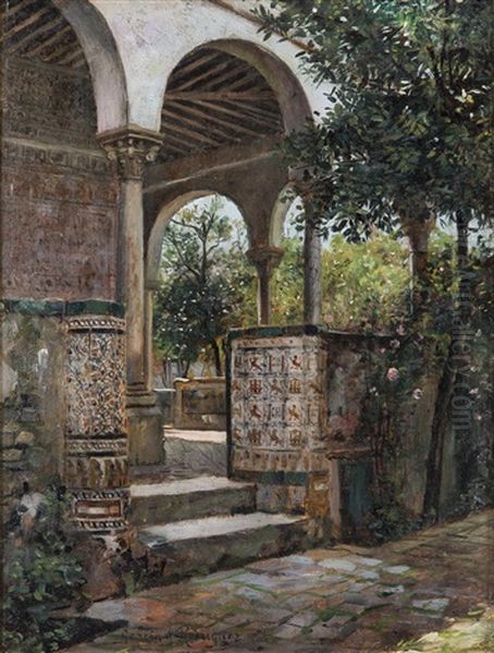 Rincon De Los Reales Alcaceres De Sevilla Oil Painting by Manuel Garcia y Rodriguez