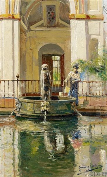 An Einem Brunnen In Sevilla Oil Painting by Manuel Garcia y Rodriguez