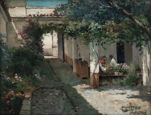 Patio En Sanlucar Oil Painting by Manuel Garcia y Rodriguez