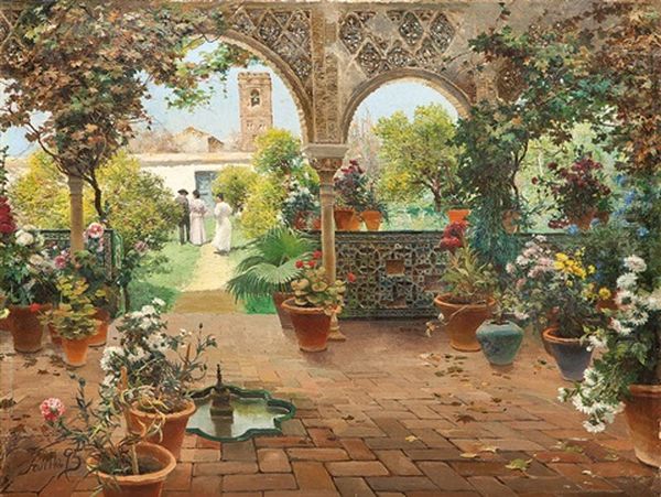 Patio Sevillano Oil Painting by Manuel Garcia y Rodriguez