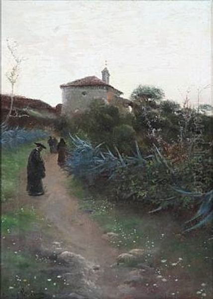 On The Way To A Church Oil Painting by Manuel Garcia y Rodriguez